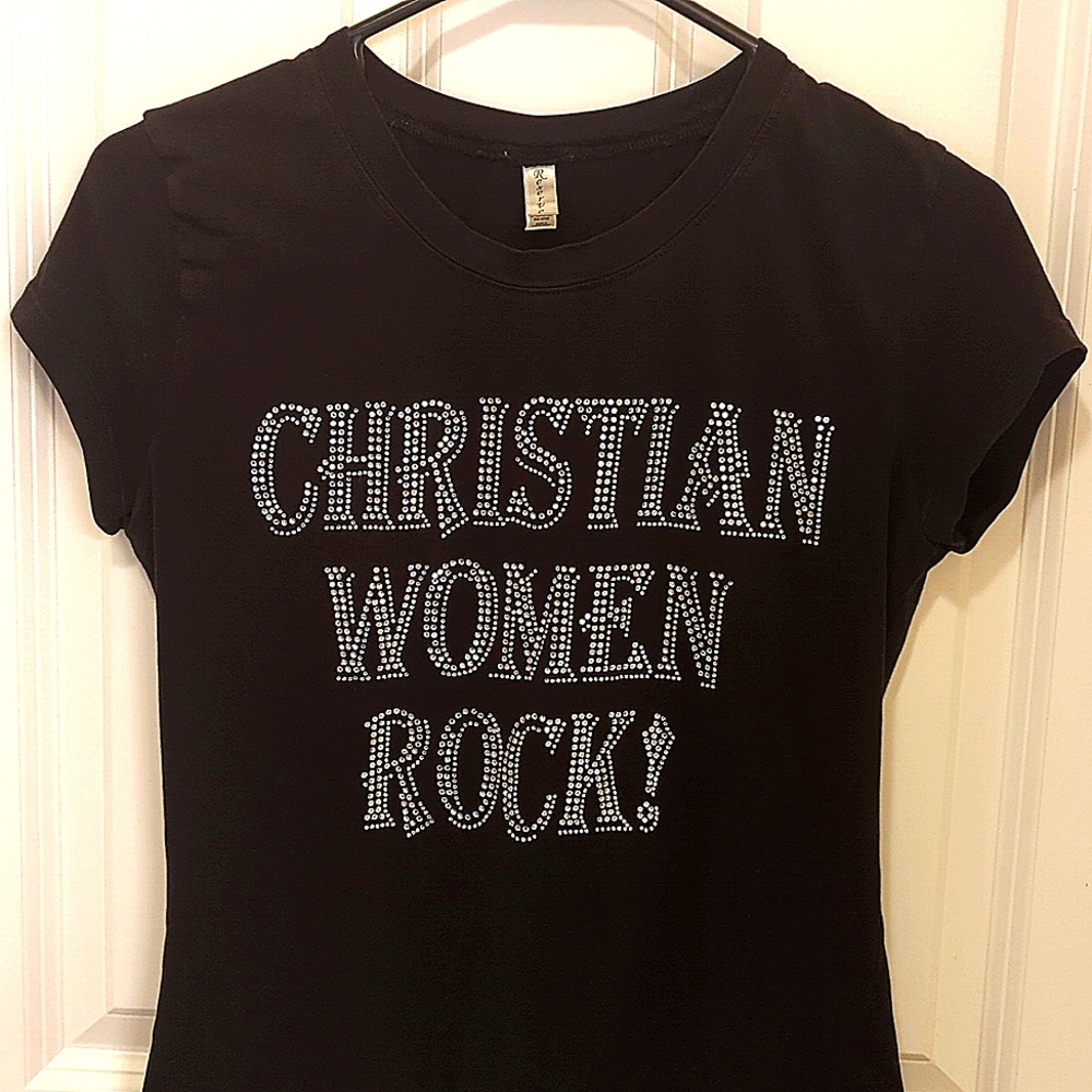 Black Tee Christian Woman Rock! With Bling